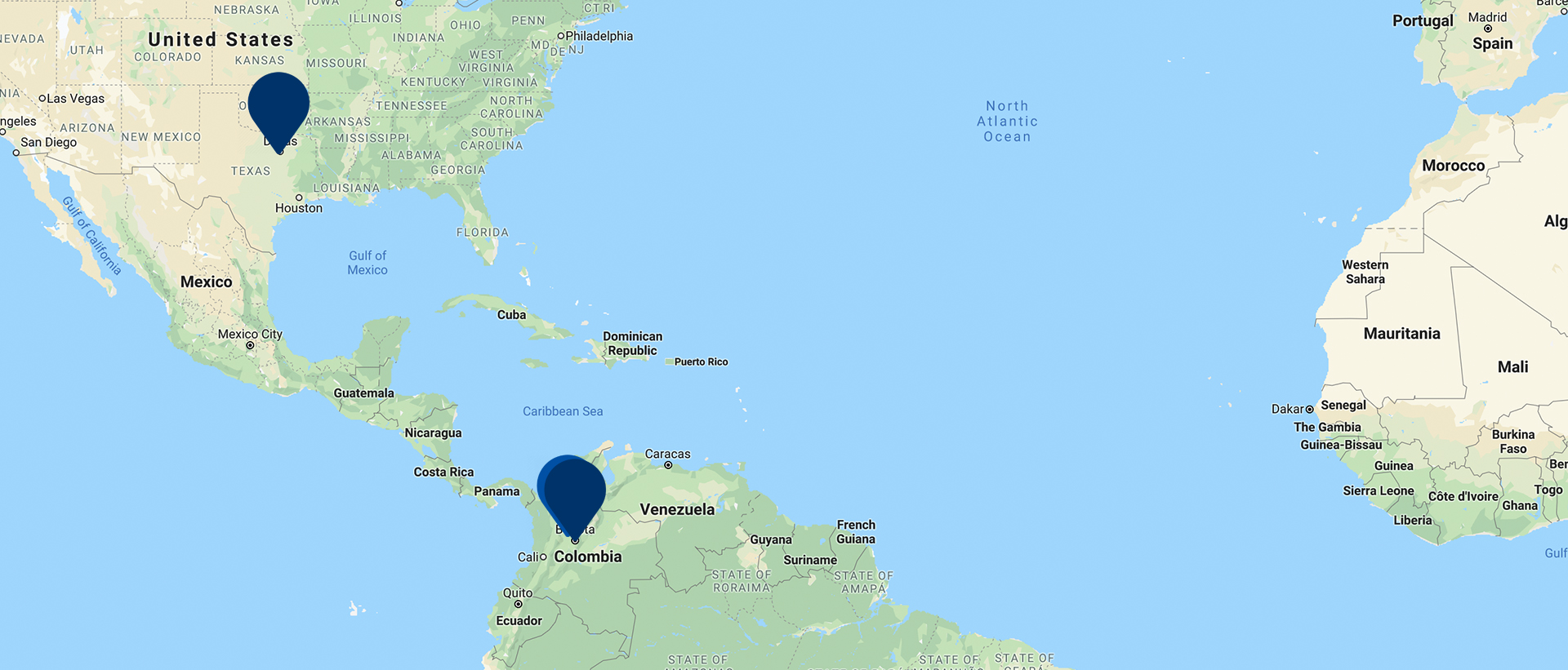Map showing a location marker in northern South America near Venezuela.